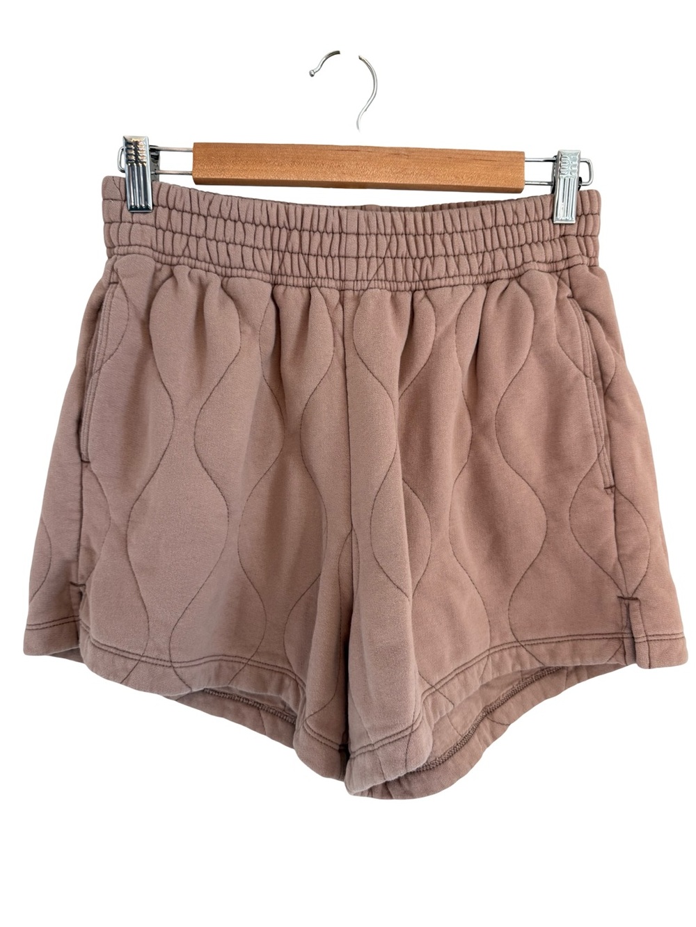 Abercrombie & Fitch Soft A&F Quilted Sweat Shorts Taupe Medium Pockets